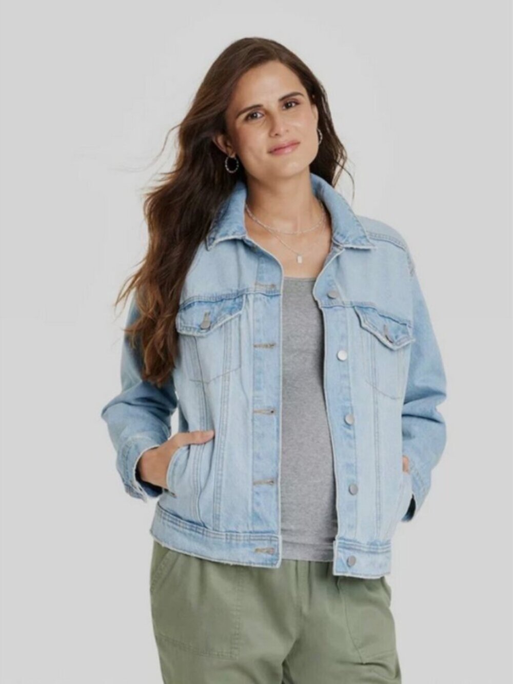 Long Sleeve Maternity Denim Jacket - Isabel Maternity by Ingrid & Isabel XS